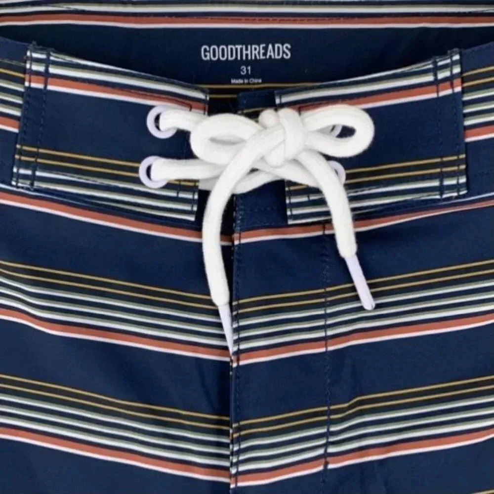Goodthreads Swimwear Stripe Print Size 31 Tie Front Stretch Men's Board Shorts - Picture 6 of 12